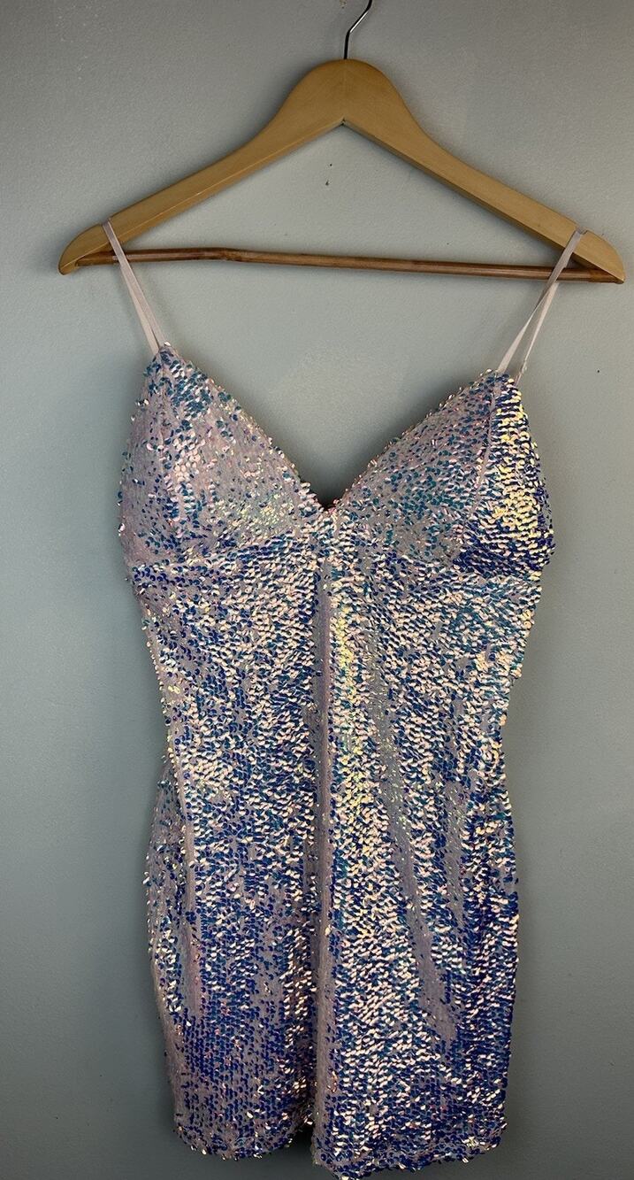 Fashion Nova Keep Your Shine Blush Pink Sequin Lined Dress Sz L Hoco Strappy - Picture 1 of 12